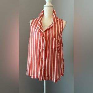 WOMENS Abound RED & WHITE STRPE Sleeveless Camp Shirt SIZE XXL